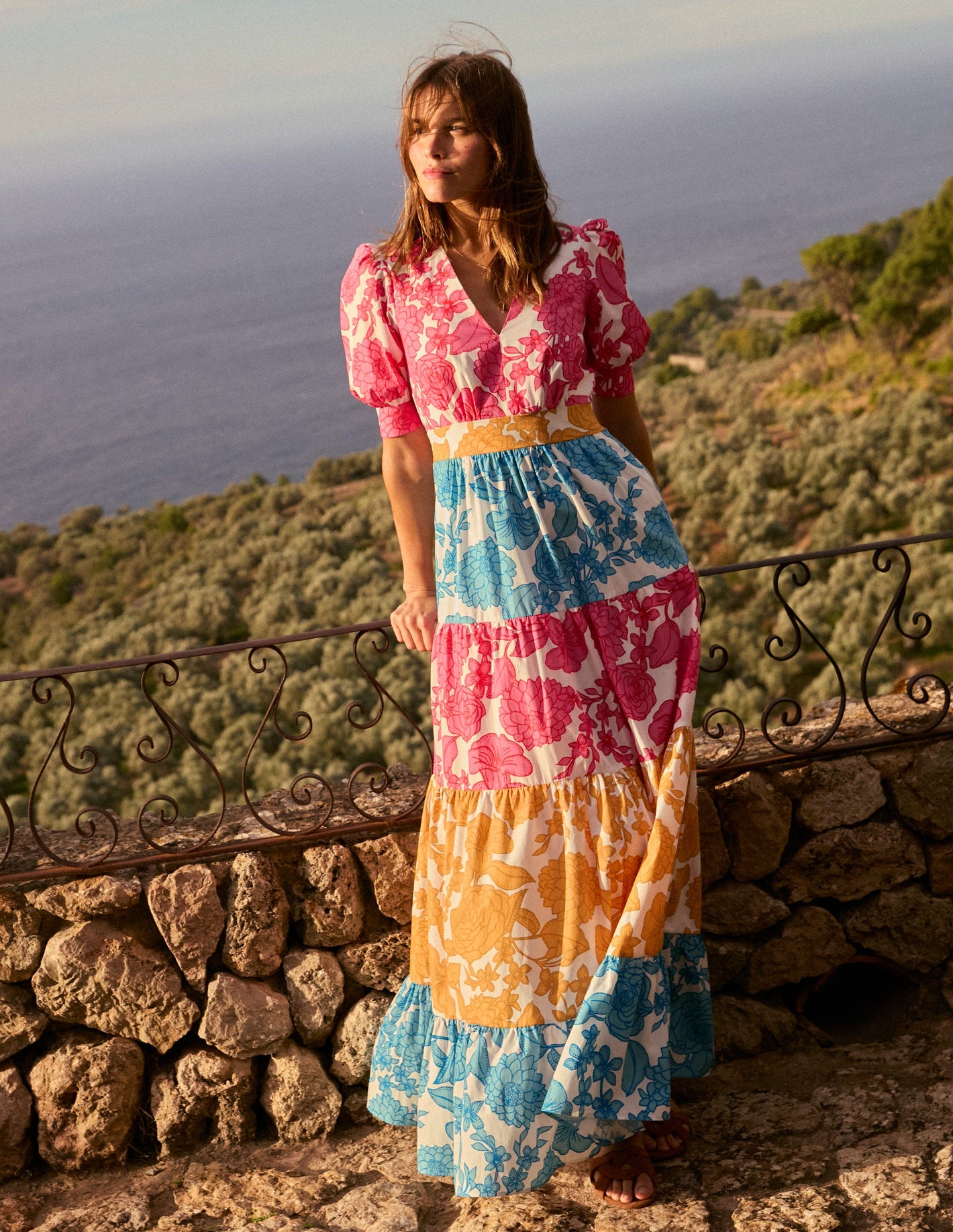 Bella Puff Sleeve Maxi Dress-Multi, Blossom Cascade