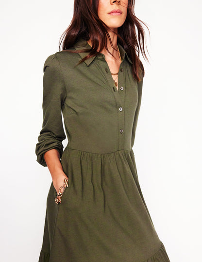 Jemima Tiered Jersey Dress-Classic Khaki