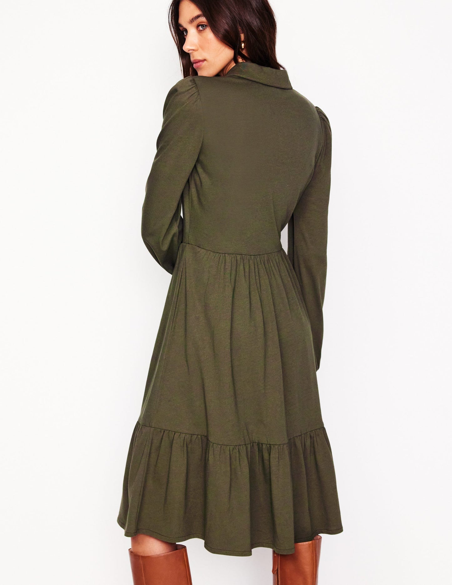 Jemima Tiered Jersey Dress-Classic Khaki