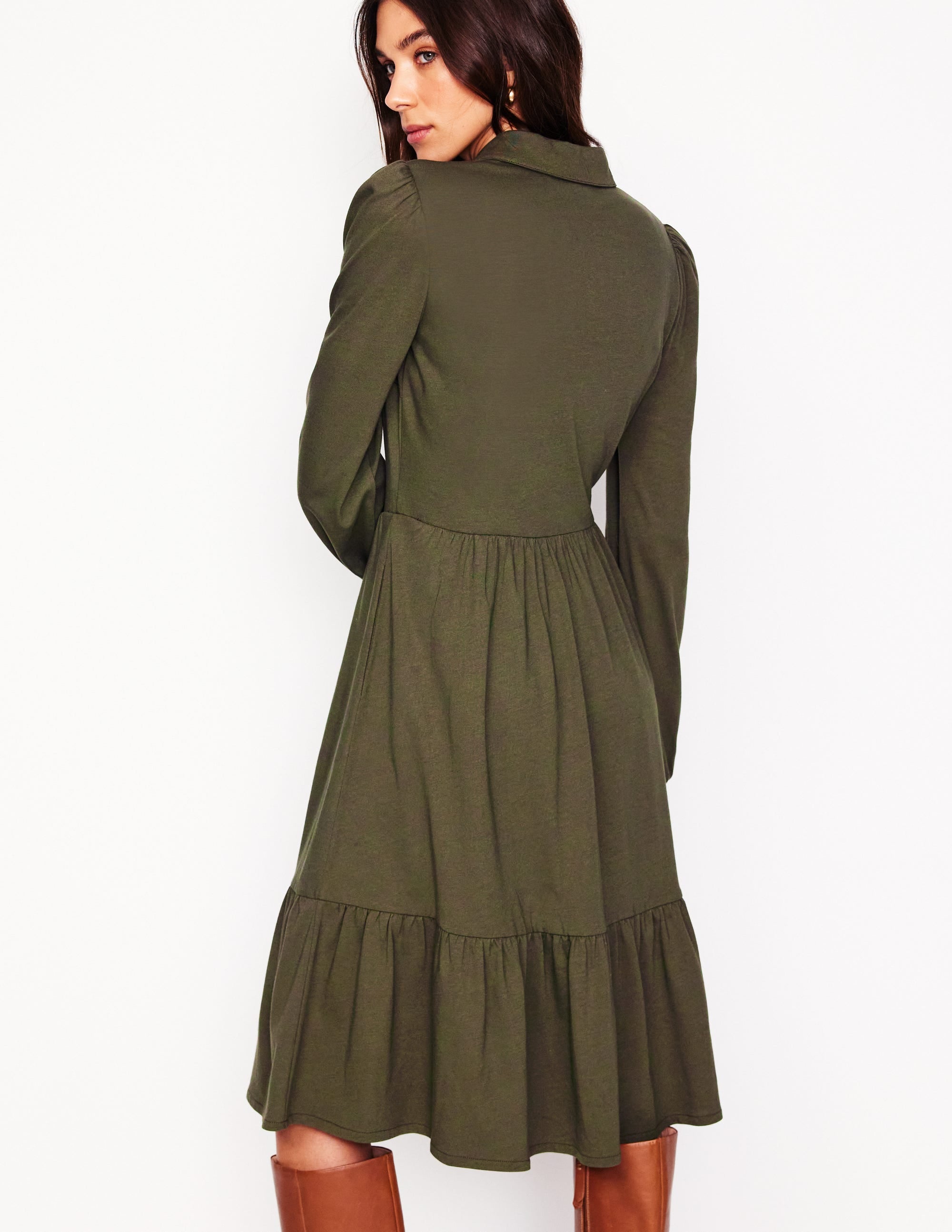 Jemima Tiered Jersey Dress-Classic Khaki - Image 3