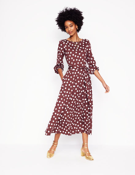 Leandra Jersey Midi Dress-Chestnut, Abstract Dot