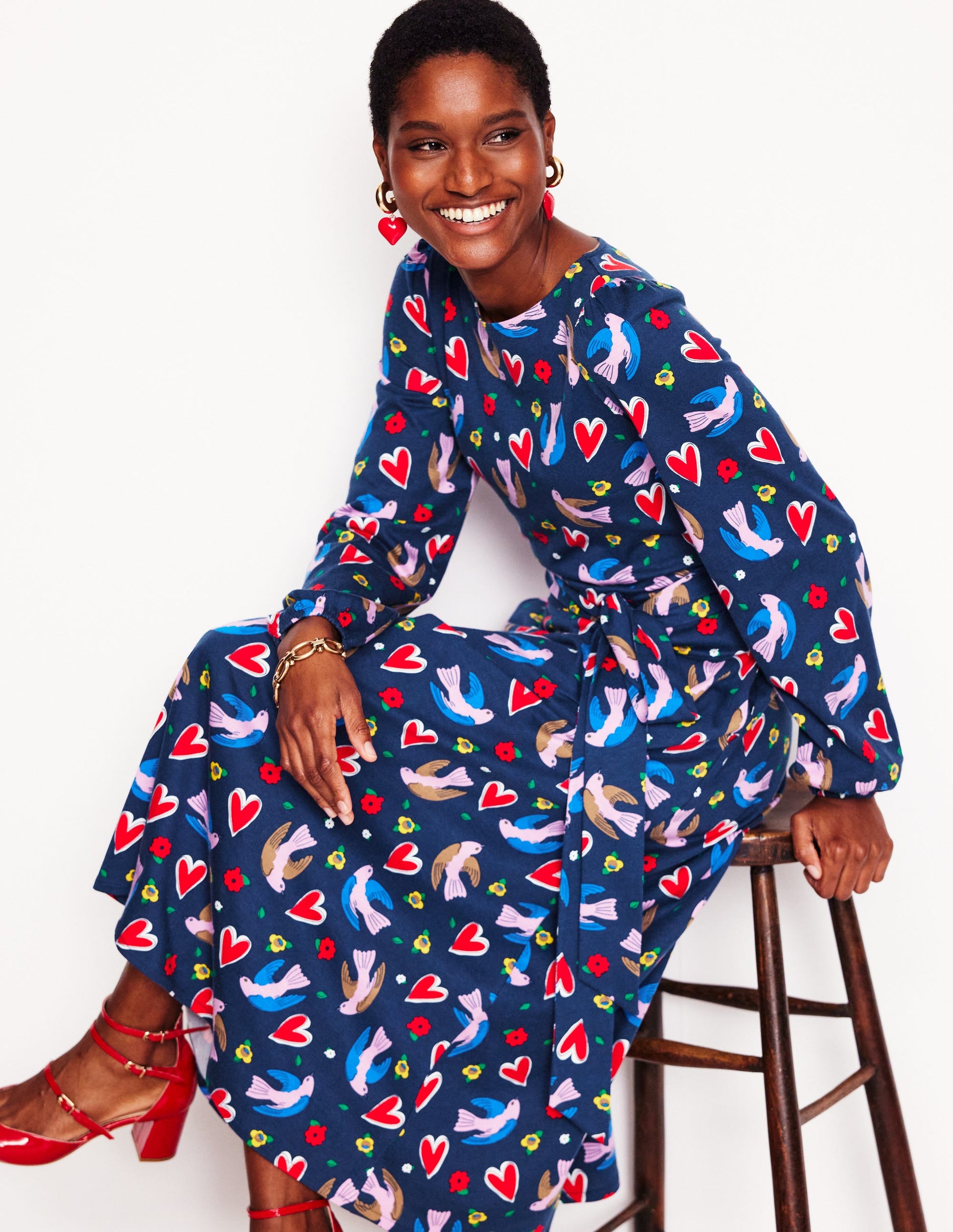 Leandra Jersey Midi Dress-French Navy, Heart Flutter | Boden Global Leandra Jersey Midi Dress-French Navy, Heart Flutter | Boden Global