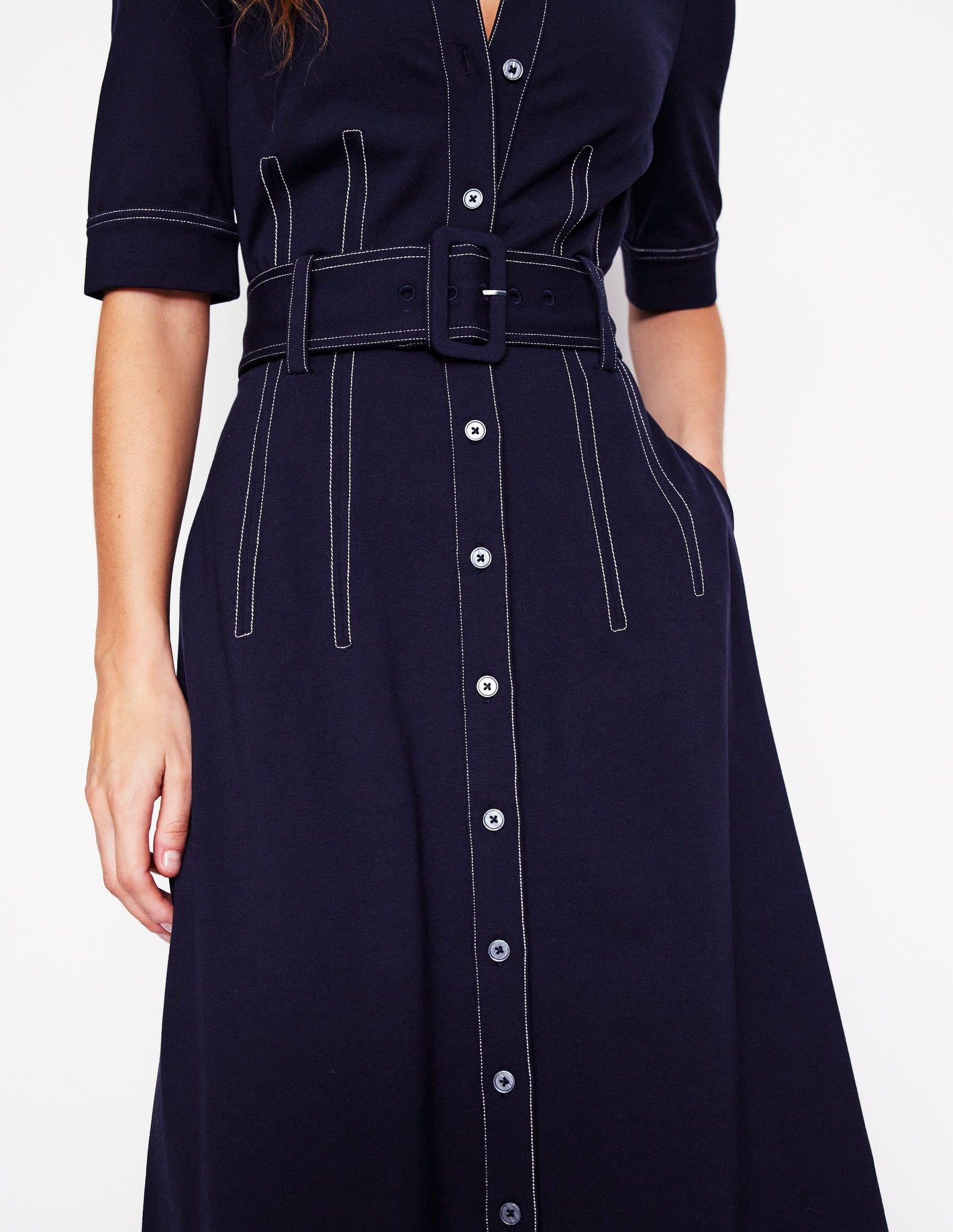 Fashion Ponte Shirt Dress-Navy