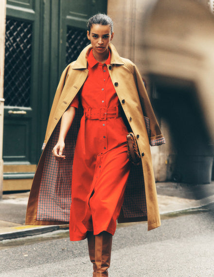 Anita Belted Ponte Shirt Dress-Poppy Red