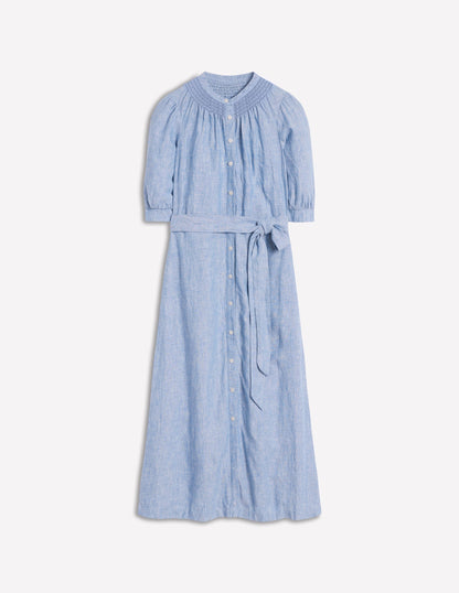 Ada Linen Midi Dress-Grey Blue Chambray