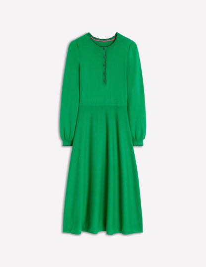 Scallop Henley Knitted Dress-Rich Emerald