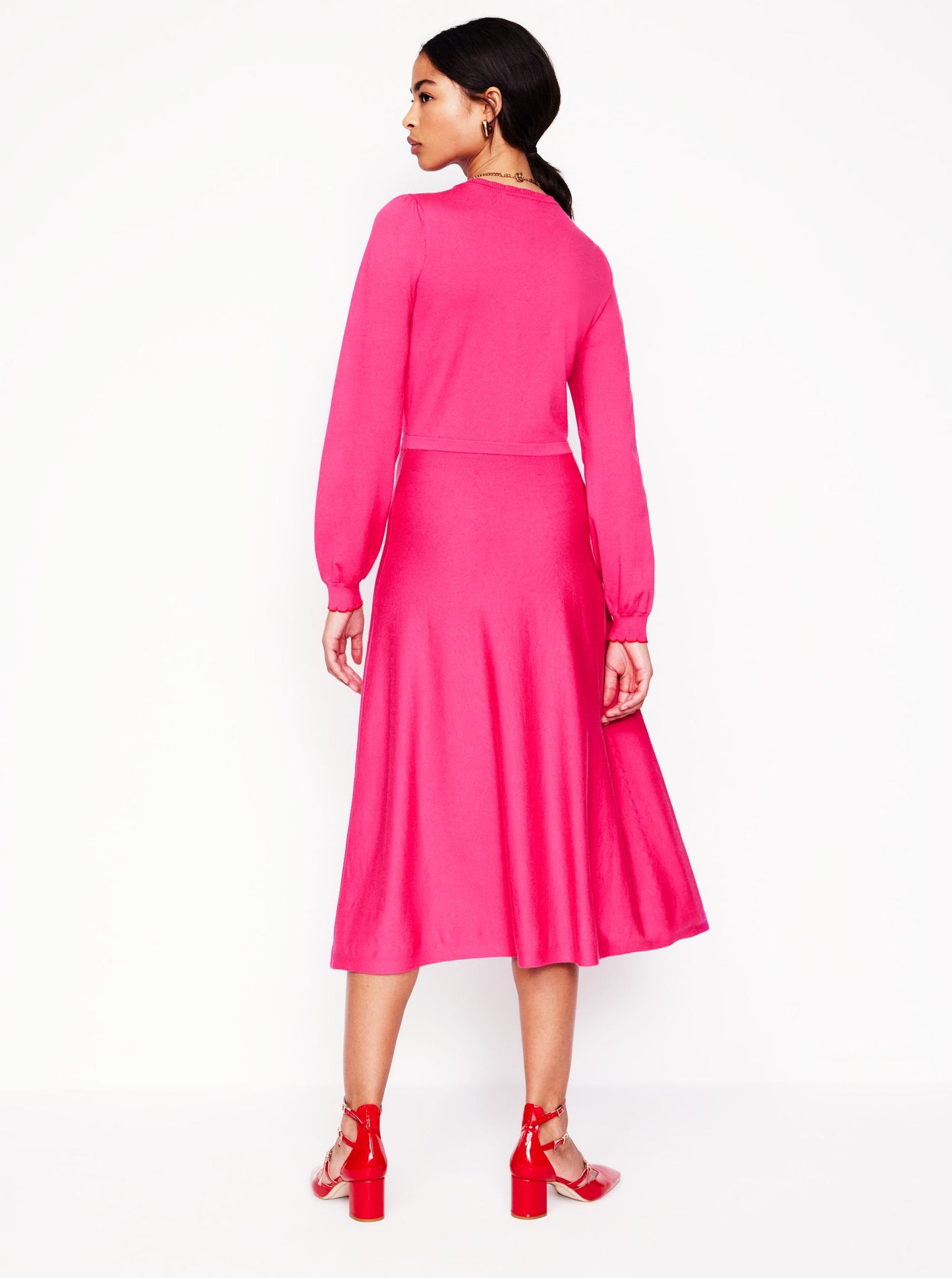 Scallop Henley Knitted Dress-Pink Peony