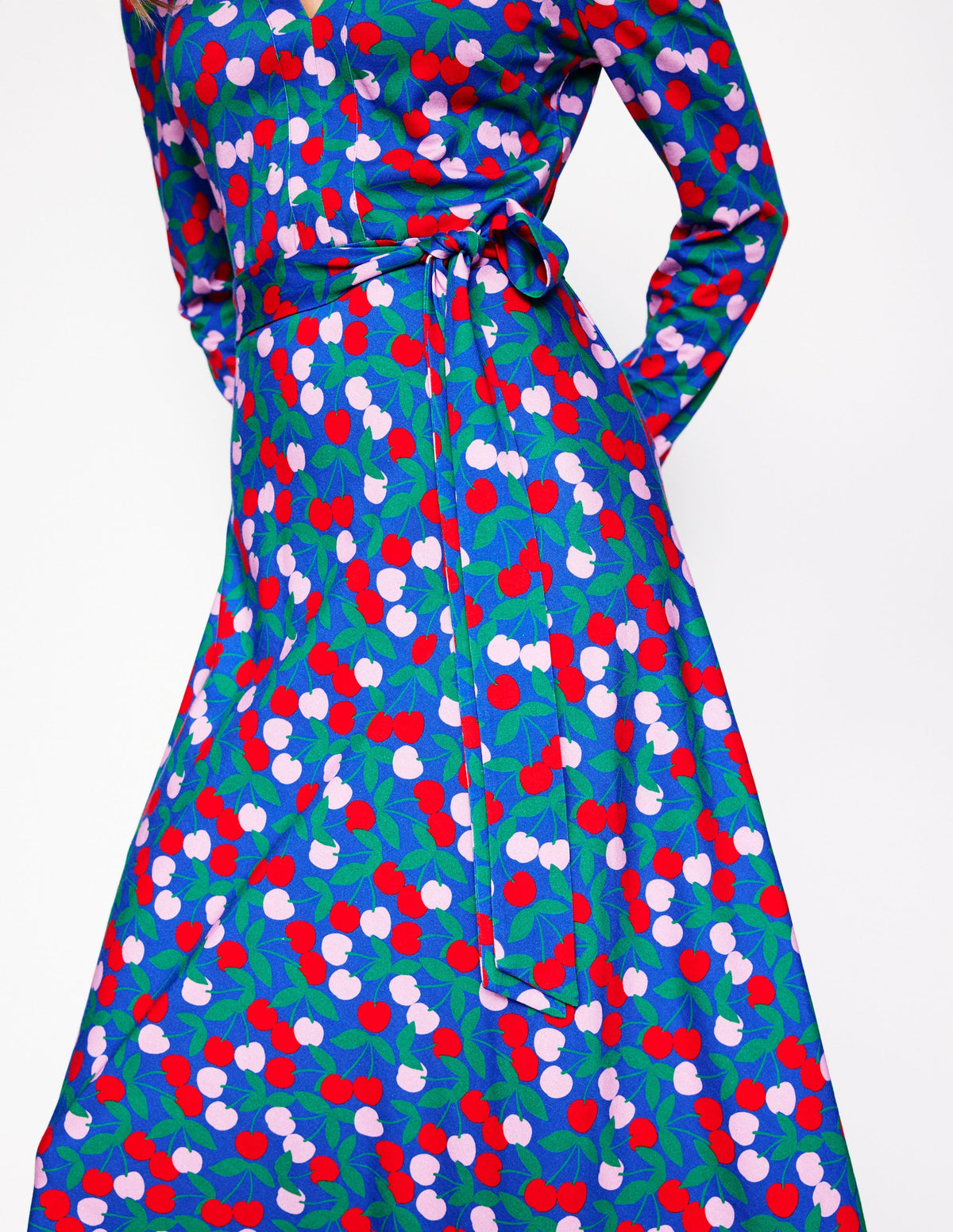 Imogen Collared Jersey Dress-Bright Blue, Cherry Cascade - Image 2