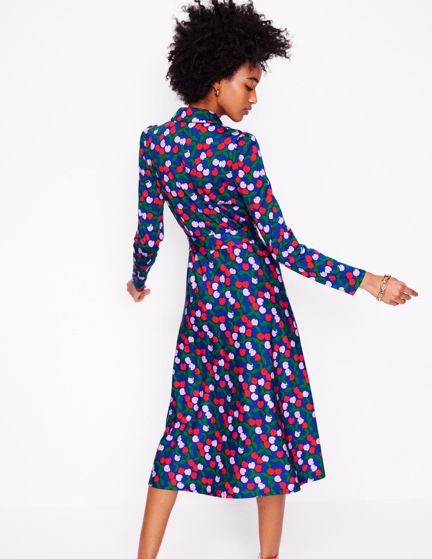 Imogen Collared Jersey Dress-Bright Blue, Cherry Cascade