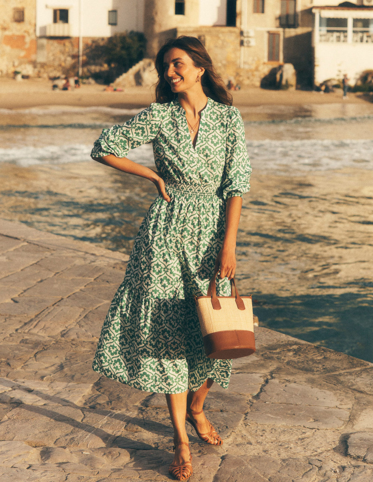 Elena Tiered Cotton Midi Dress-Paradise Green, Ivy Trellis - Image 6