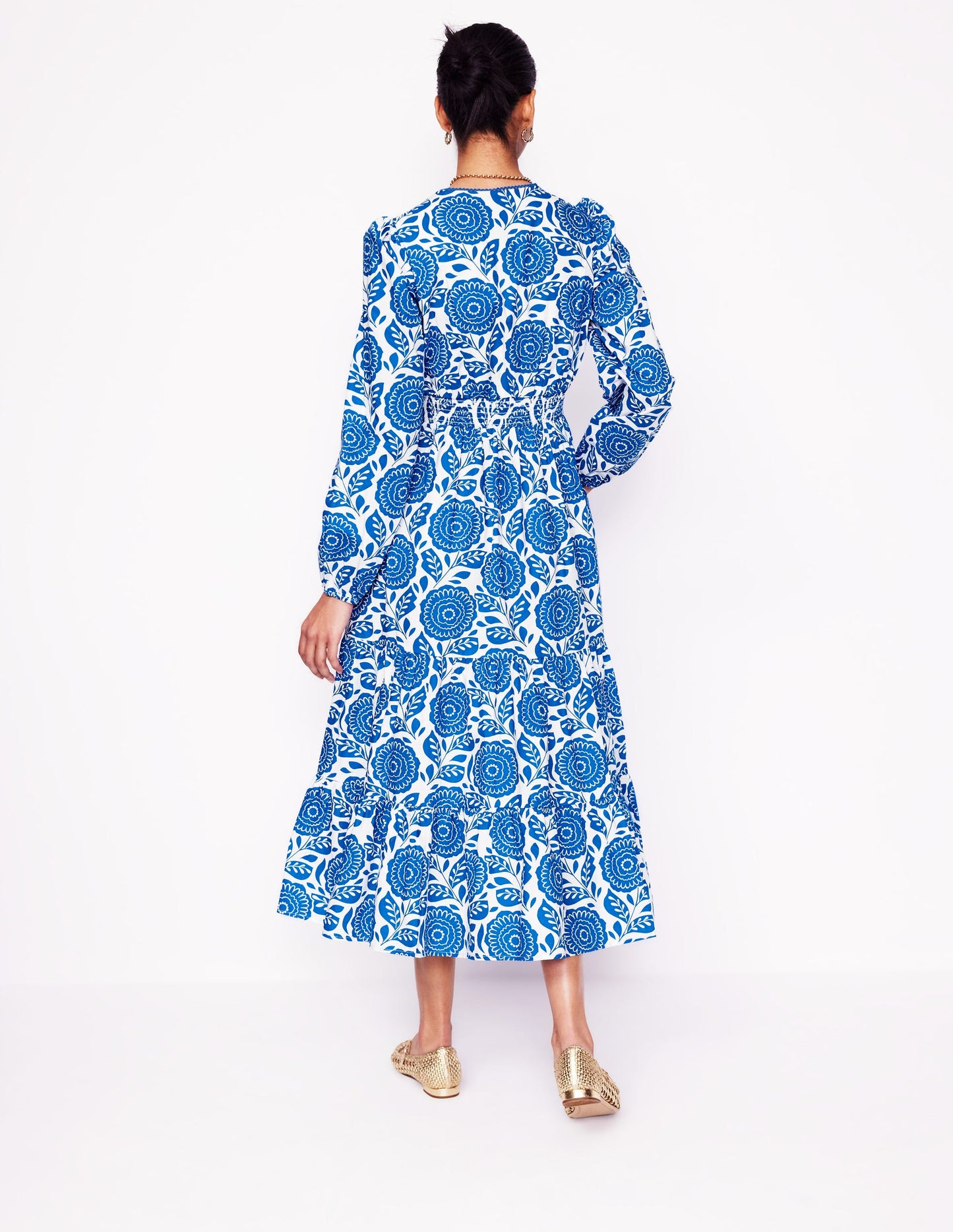 Violet Cotton Midi Dress-Gallery Blue, Dahlia Stamp