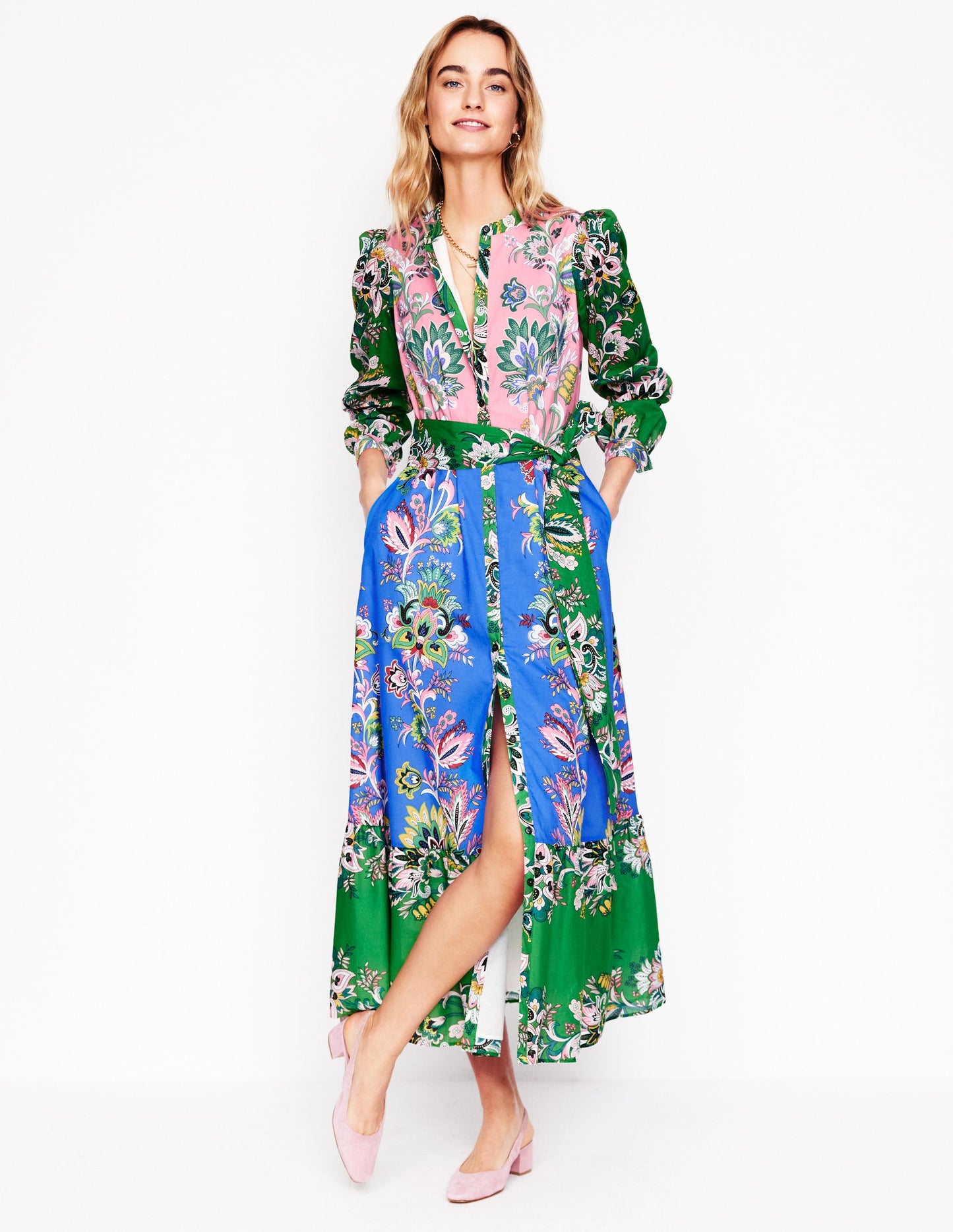 Mia Tiered Shirt Dress-Multi, Botanica Terrace