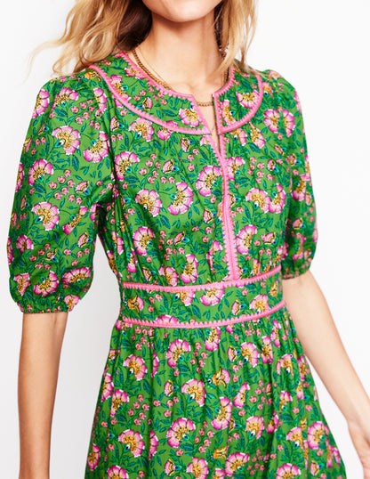 Rhea Embroidered Midi Dress-Paradise Green, Decorative