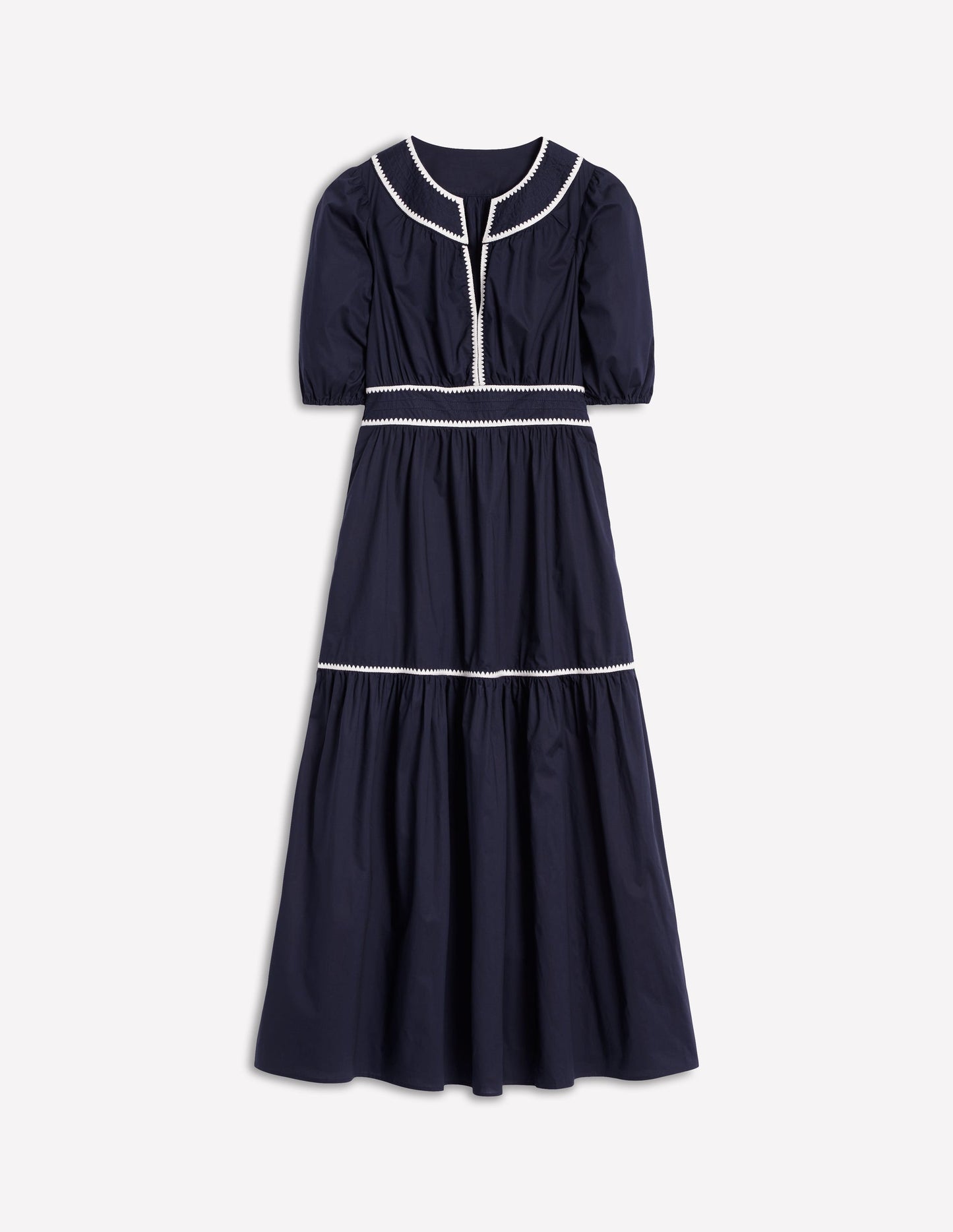 Rhea Embroidered Midi Dress-Navy