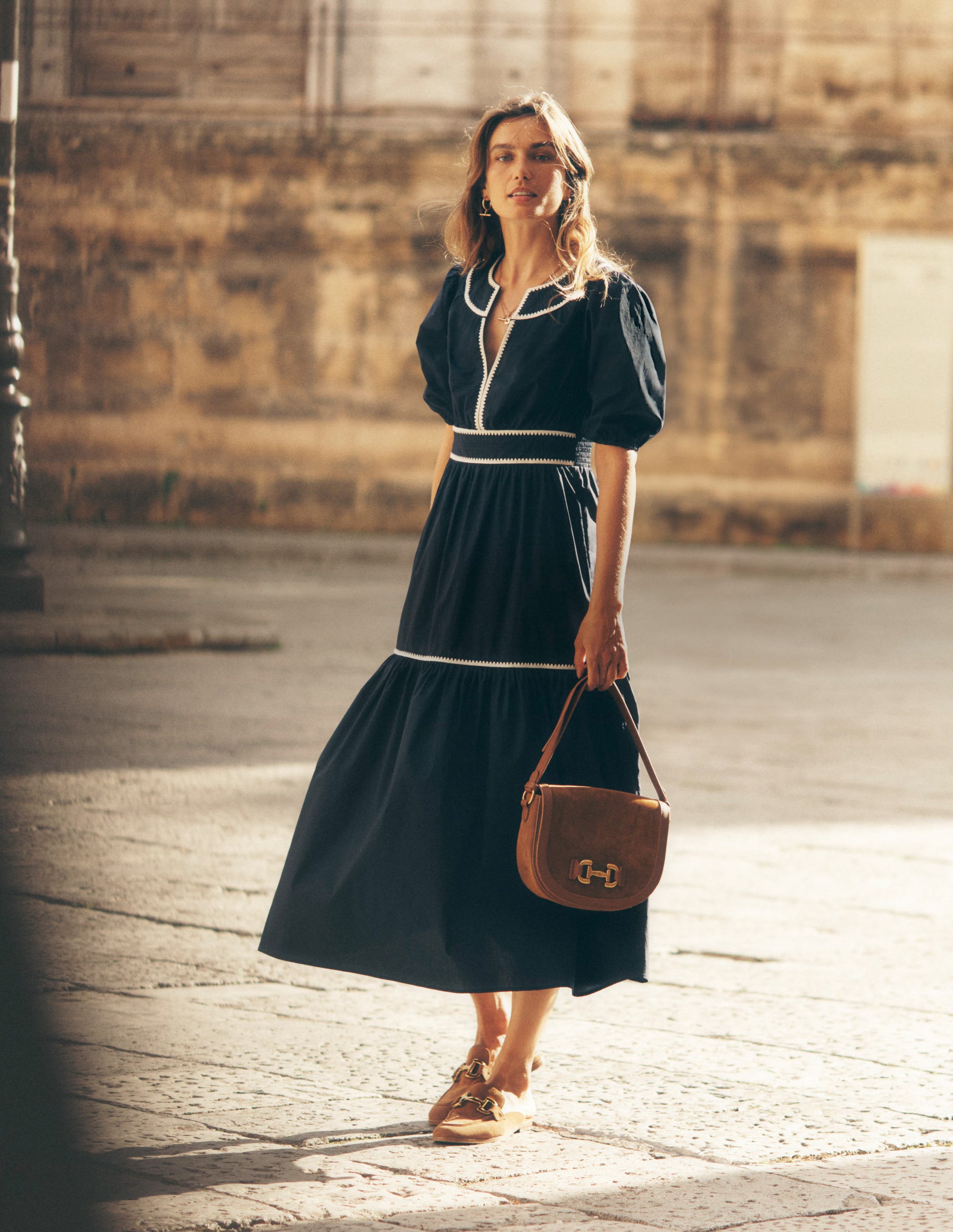 Rhea Embroidered Midi Dress-Navy - Image 2
