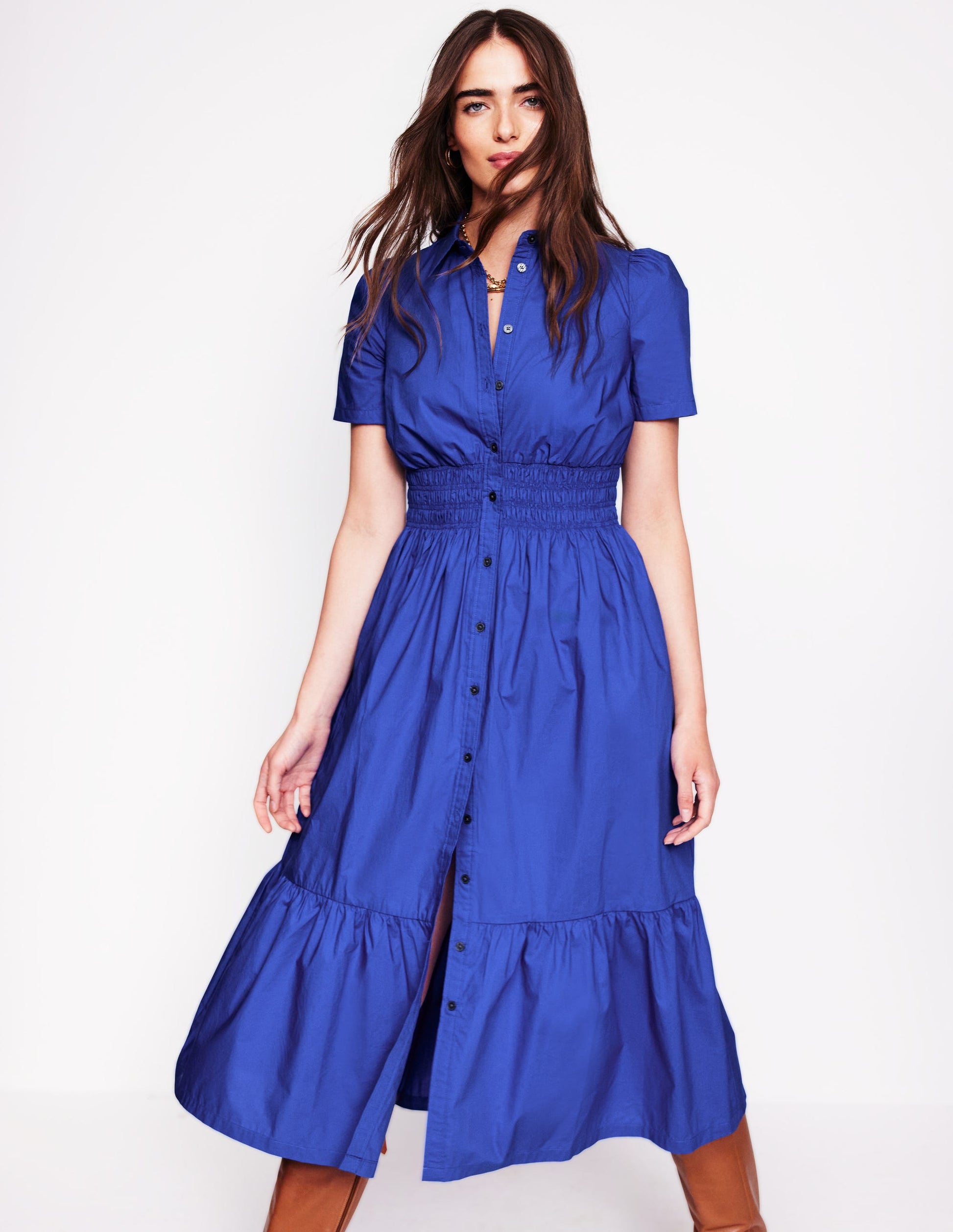 Jane Smocked Shirt Dress-Bright Blue | Boden Global Jane Smocked Shirt Dress-Bright Blue | Boden Global