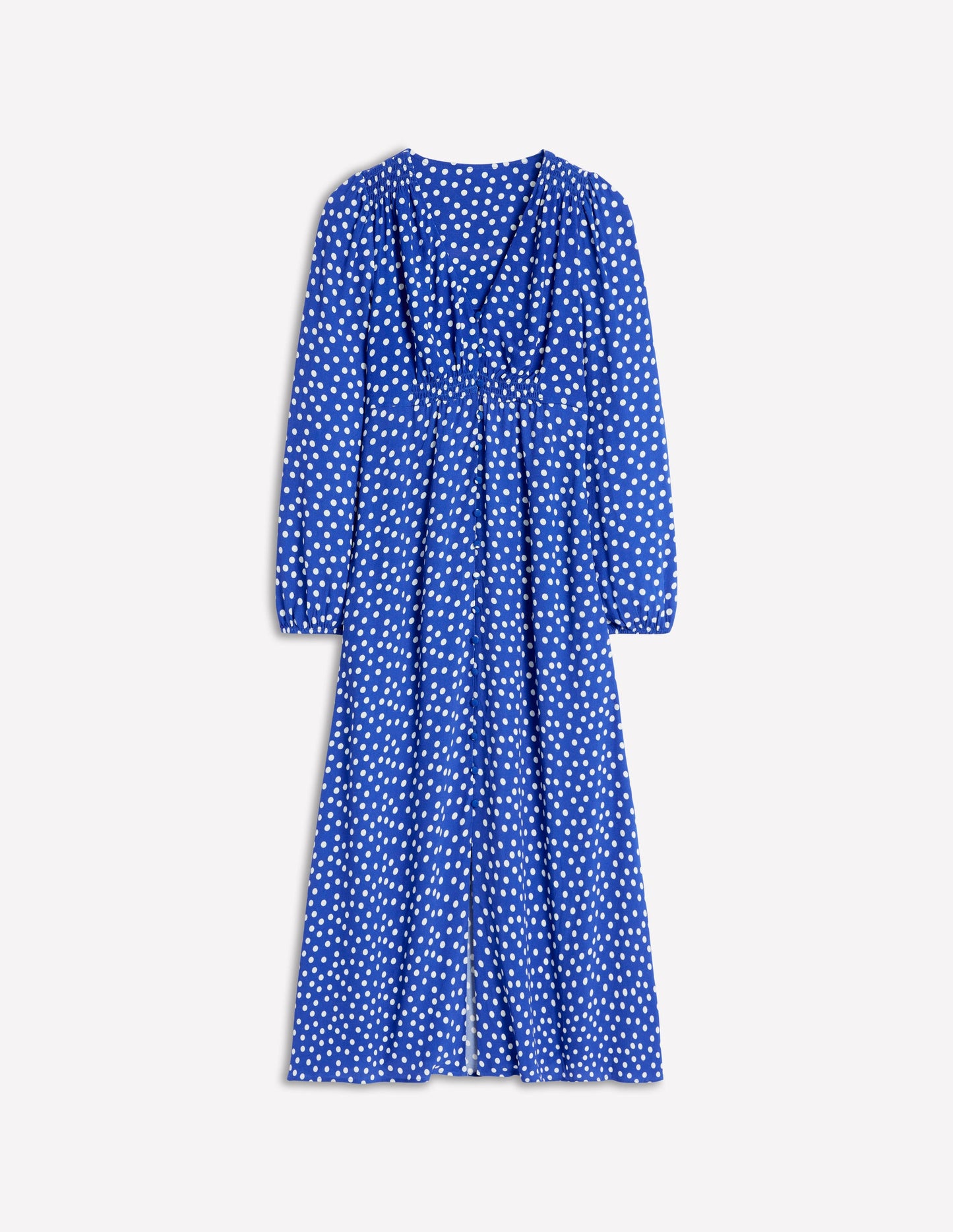 Cynthia Button Tea Dress-Bright Blue, Abstract Dot