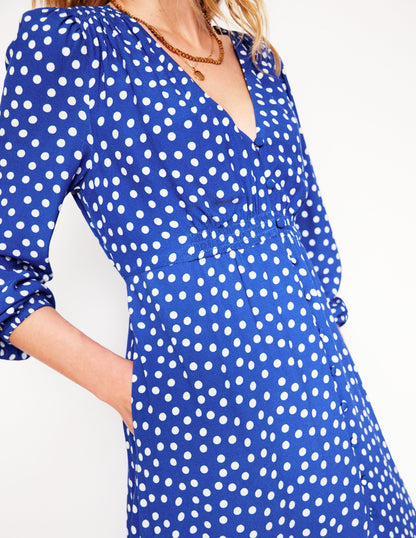 Cynthia Button Tea Dress-Bright Blue, Abstract Dot