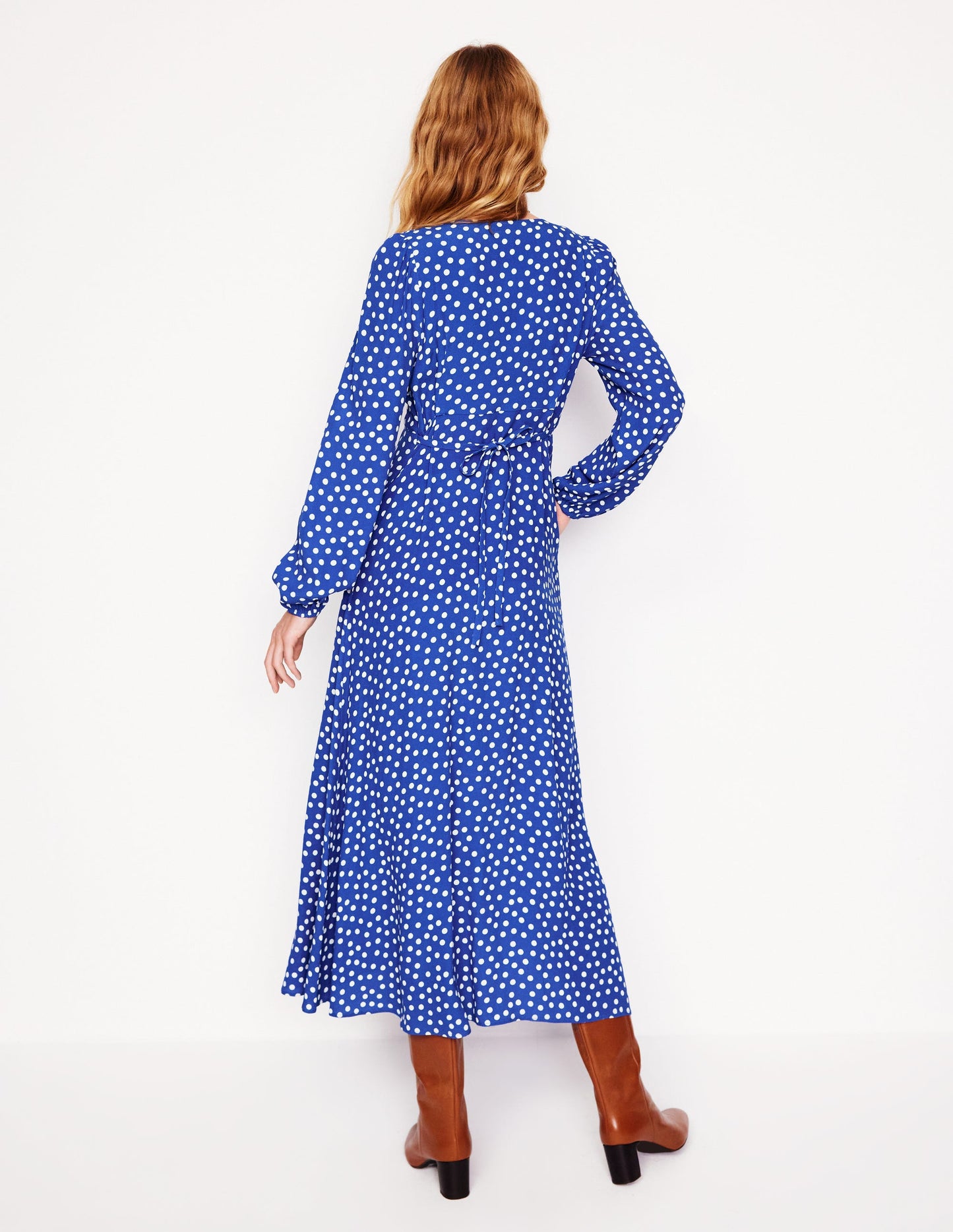 Cynthia Button Tea Dress-Bright Blue, Abstract Dot