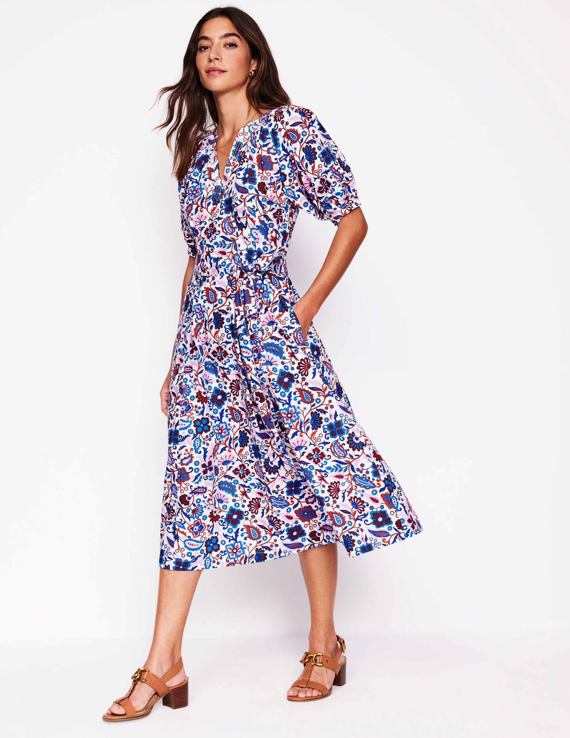 Bria Puff Sleeve Midi Dress-Multi, Oriental Paradise-4