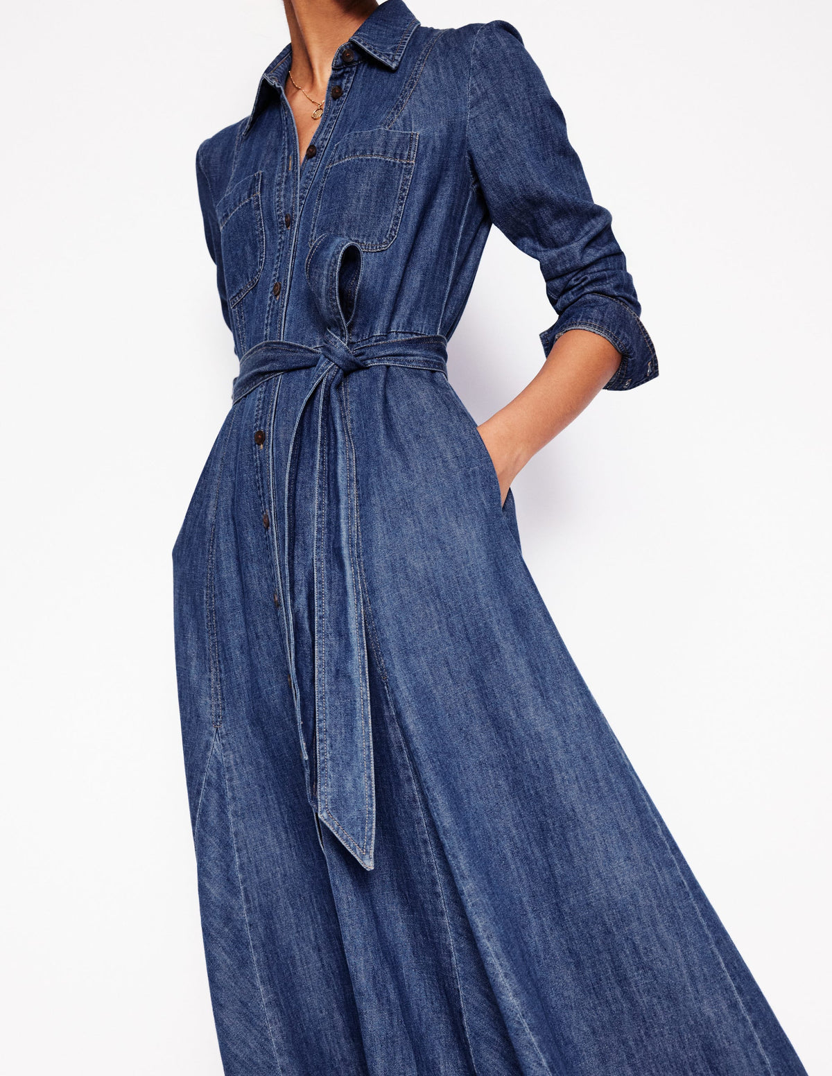 Mila Denim Midi Shirt Dress-Mid Vintage - Image 4