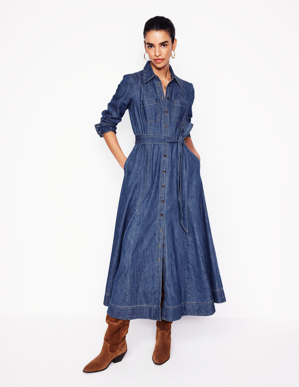 Mila Denim Midi Shirt Dress-Mid Vintage - Image 6