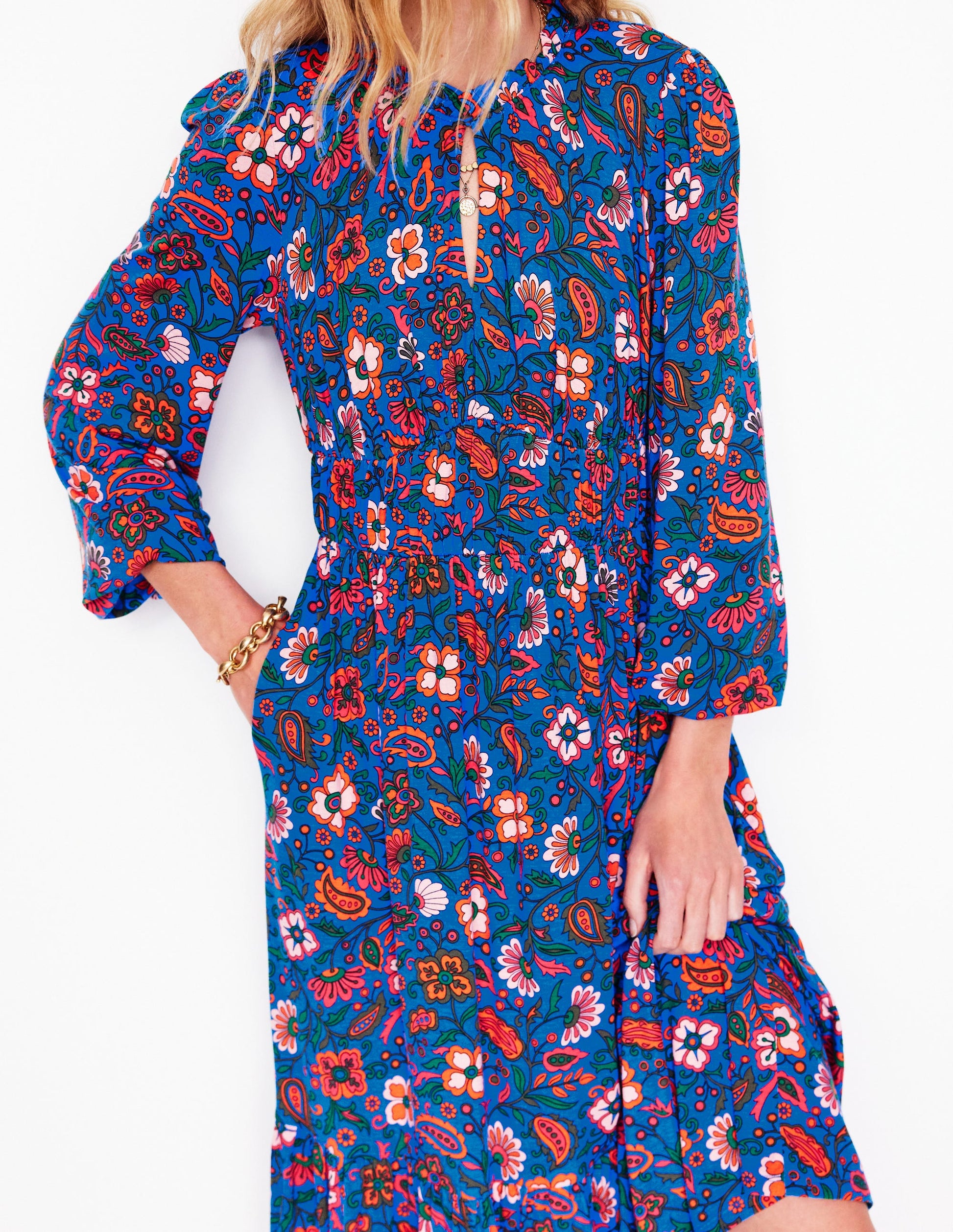 Rosamund Jersey Midi Tea Dress-Blue,Oriental Paradise-3