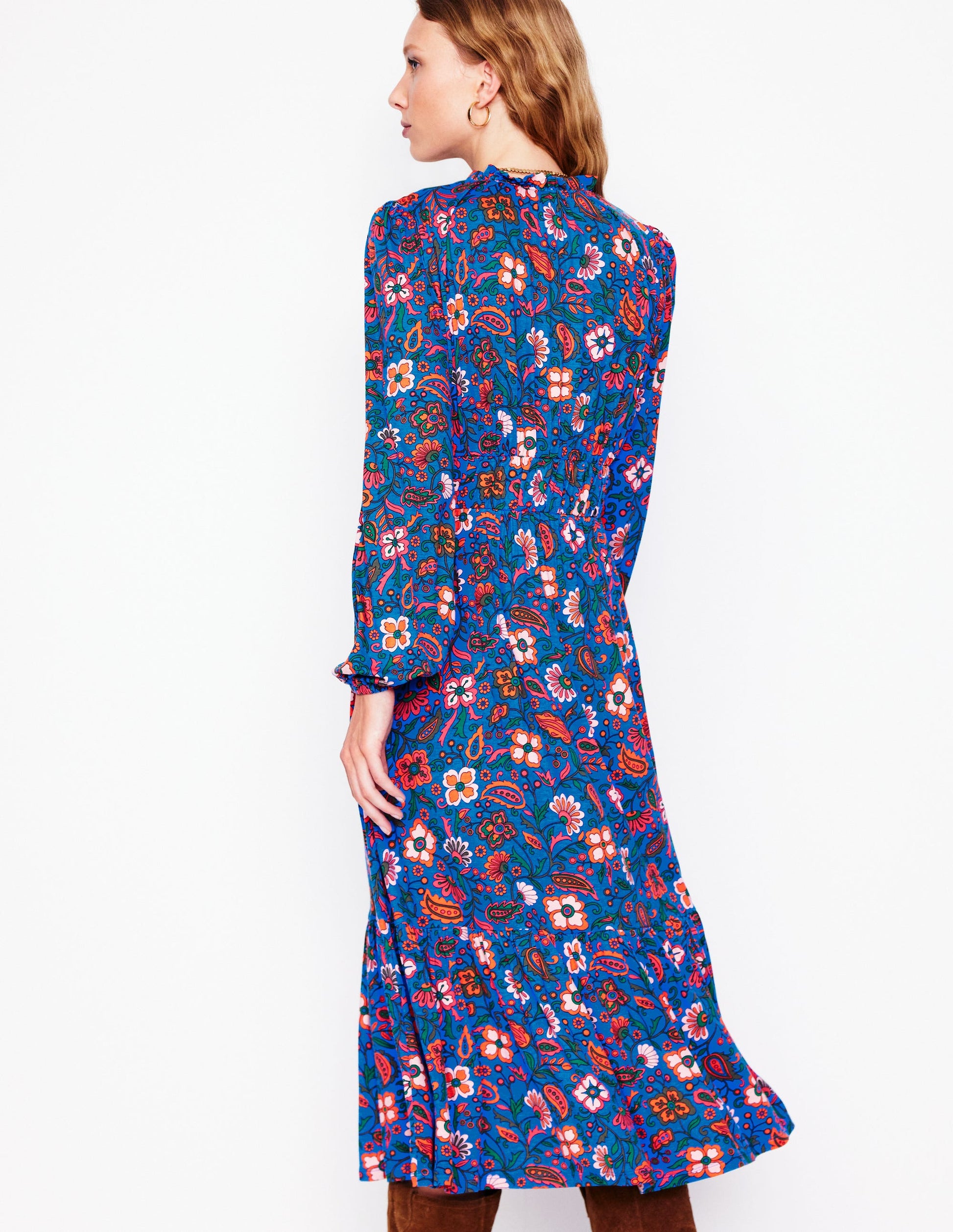 Rosamund Jersey Midi Tea Dress-Blue,Oriental Paradise-4