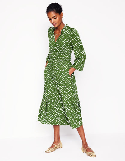 Rosamund Jersey Midi Tea Dress-Iguana Green, Abstract Dot