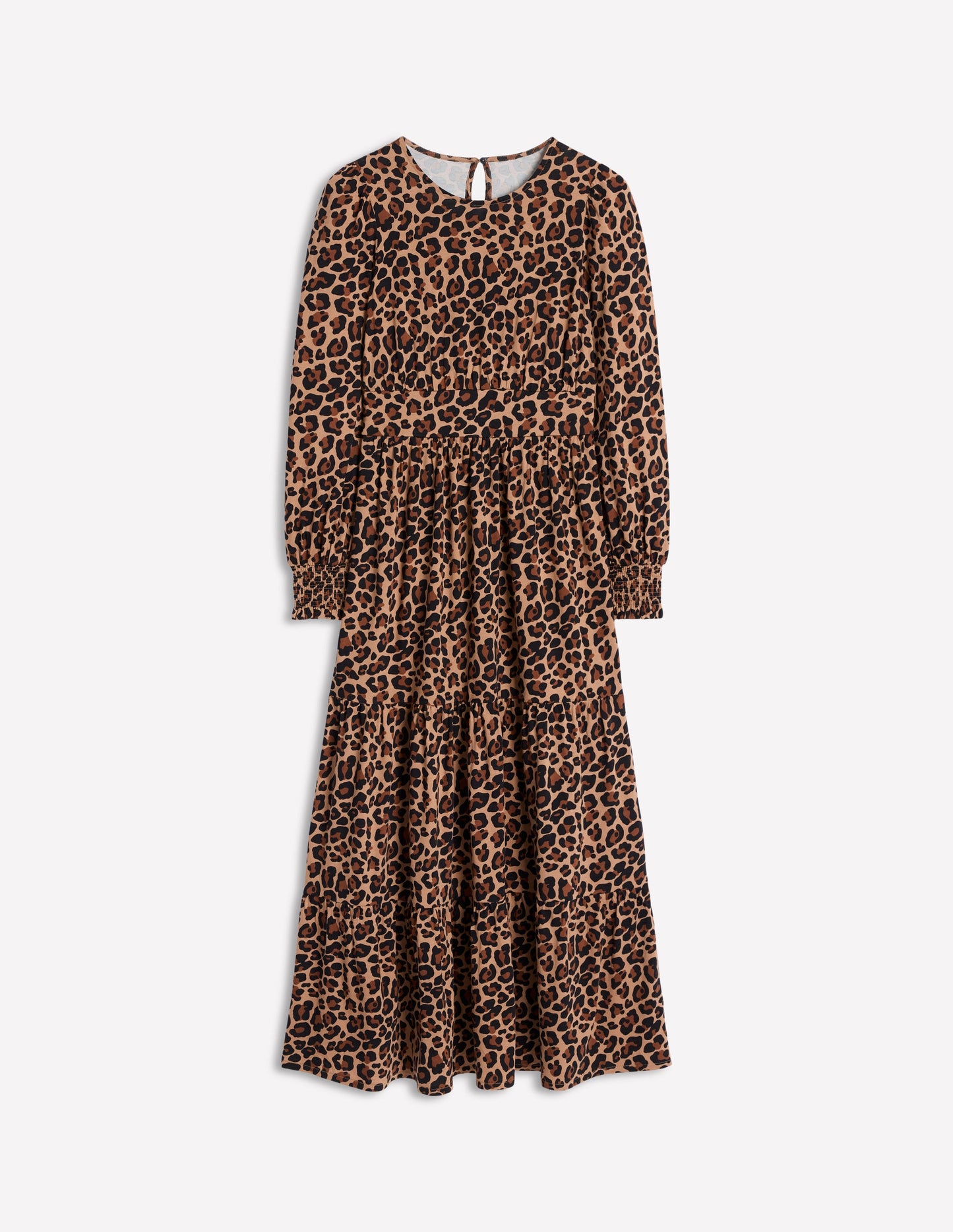 Tabitha Tiered Jersey Dress-Camel and Black, Cheetah Pop