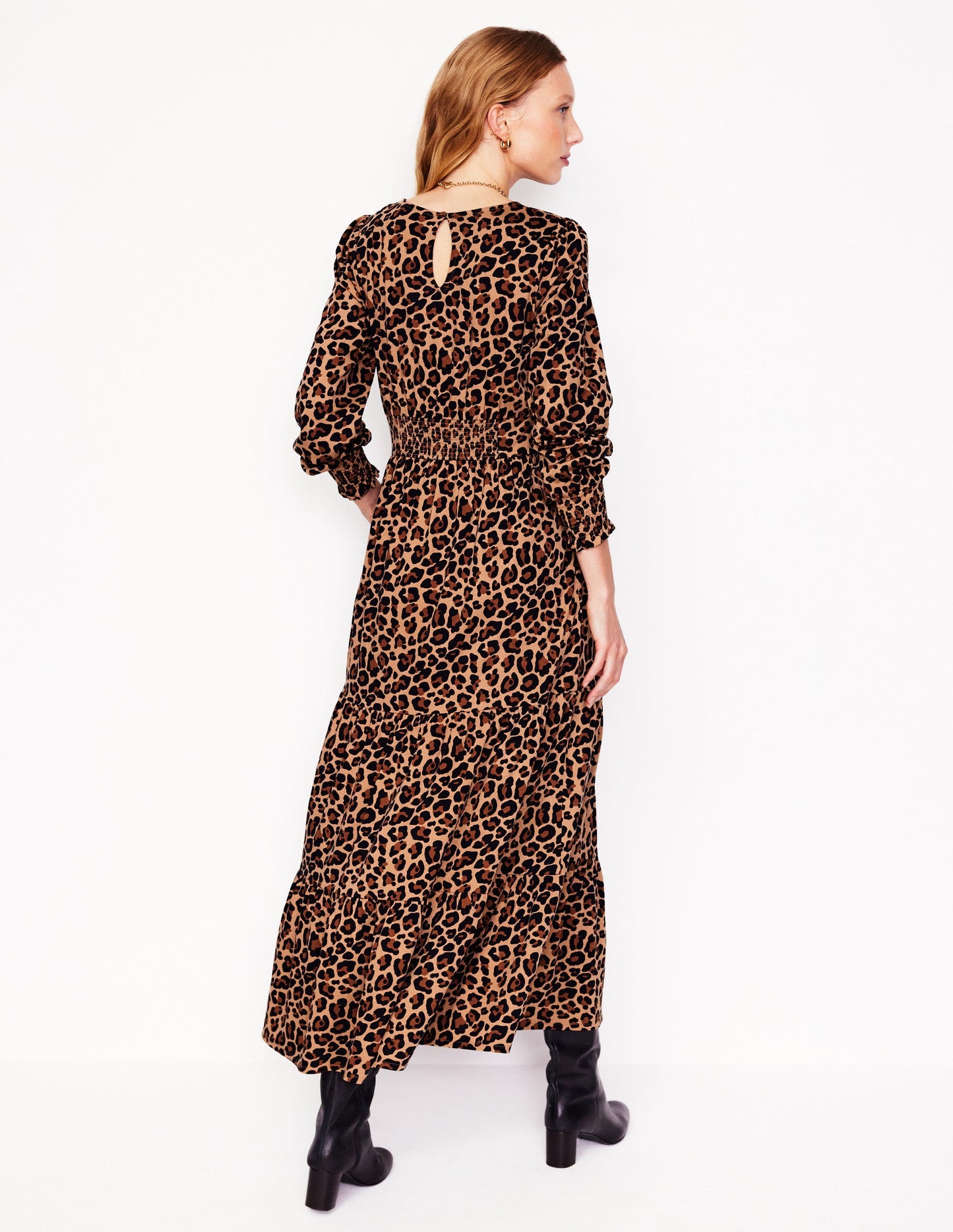 Tabitha Tiered Jersey Dress-Camel and Black, Cheetah Pop