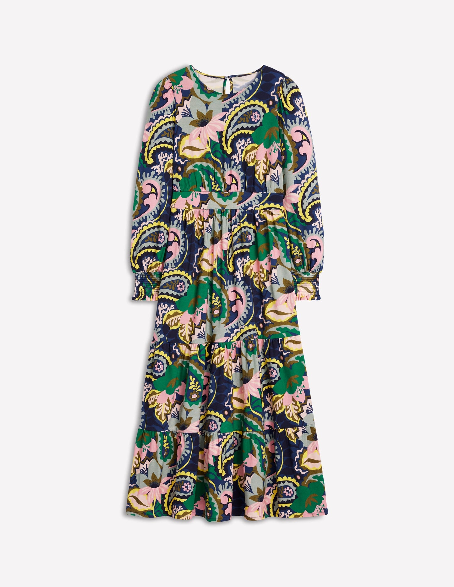 Tabitha Tiered Jersey Dress-Green, Botanical Paisley