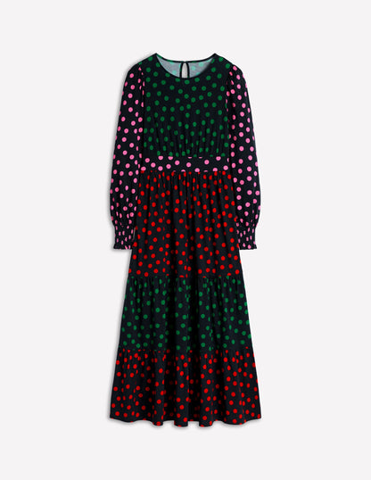 Tabitha Tiered Jersey Dress-Multi, Abstract Dot