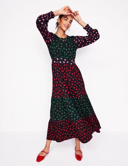 Tabitha Tiered Jersey Dress-Multi, Abstract Dot