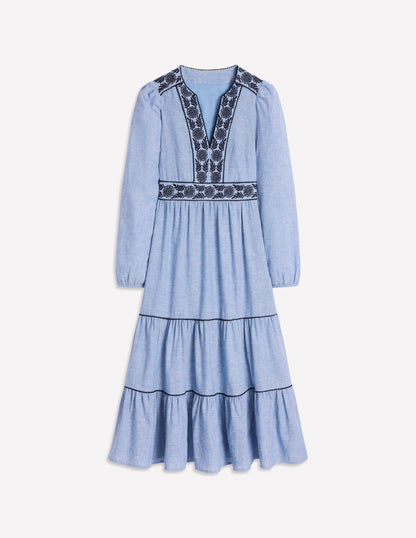 Violet Linen Blend Midi Dress-Chambray-6
