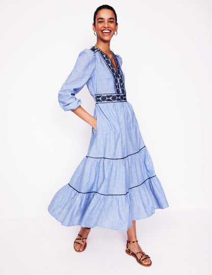 Violet Linen Blend Midi Dress-Chambray-1