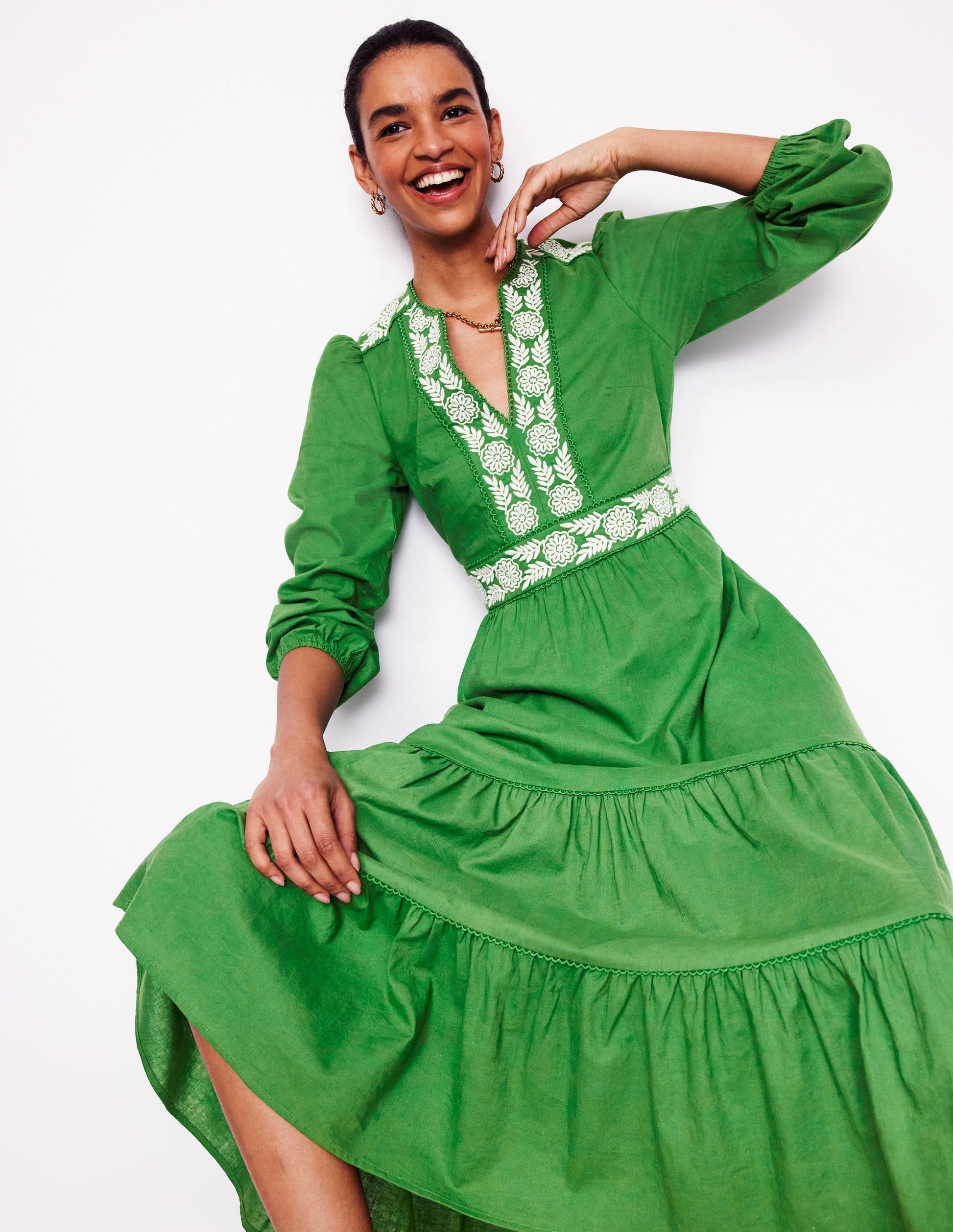 Violet Linen Blend Midi Dress-Paradise Green | Boden Global Violet Linen Blend Midi Dress-Paradise Green | Boden Global