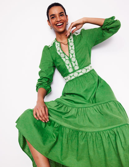 Violet Linen Blend Midi Dress-Paradise Green-1