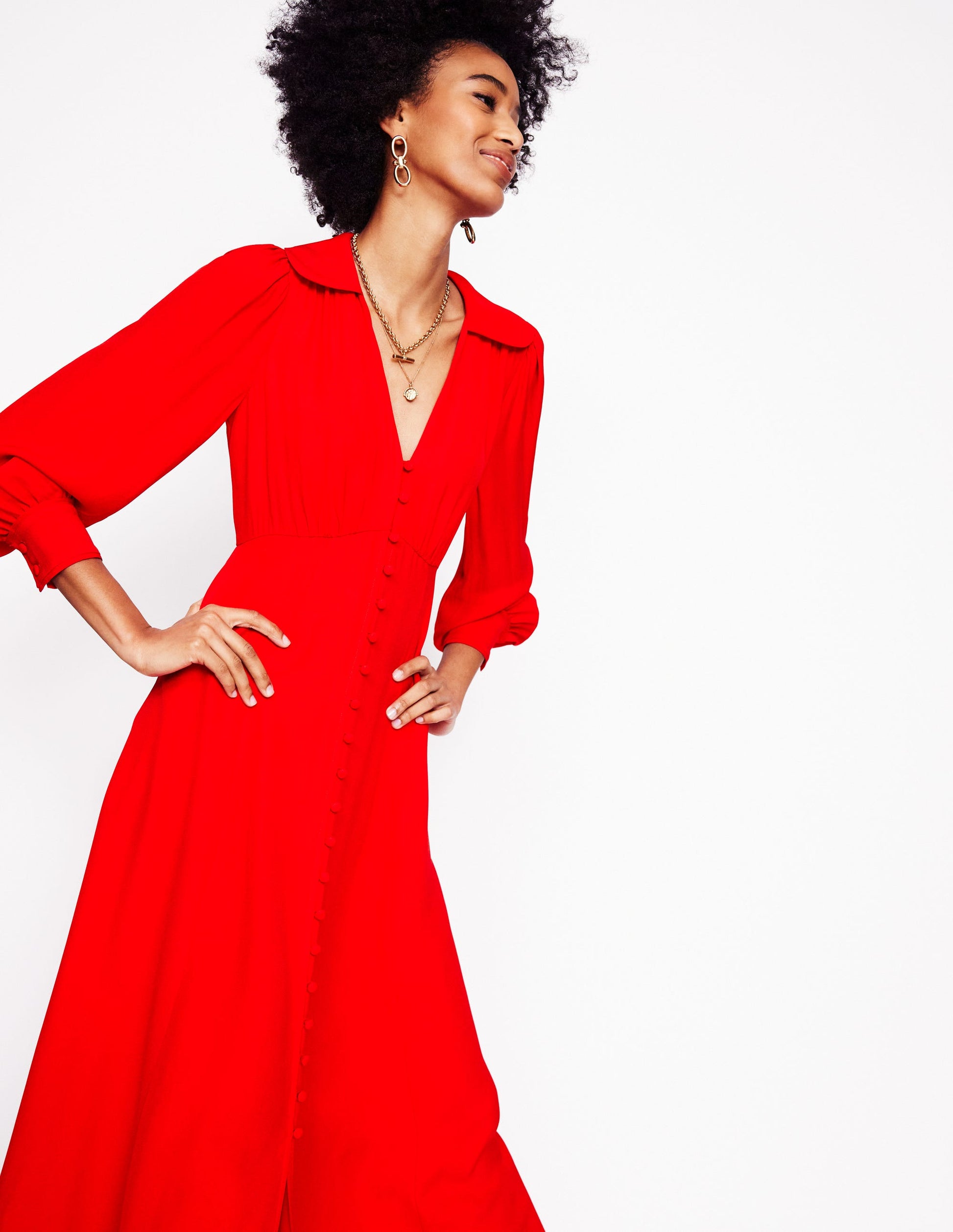 boden red dress Boden Women's Mia V-neck Jersey Midi Dress in Red