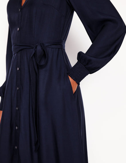 Ruby Collarless Shirt Dress-Navy