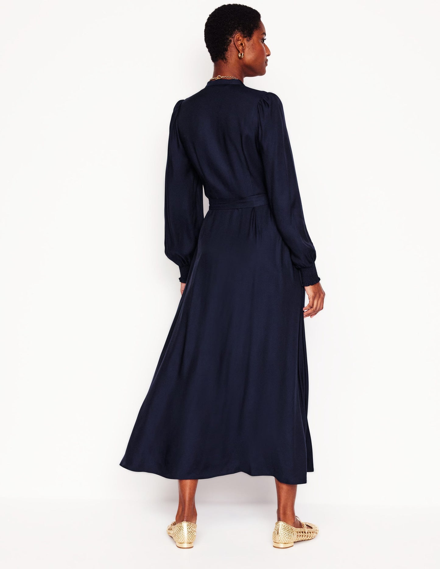 Ruby Collarless Shirt Dress-Navy