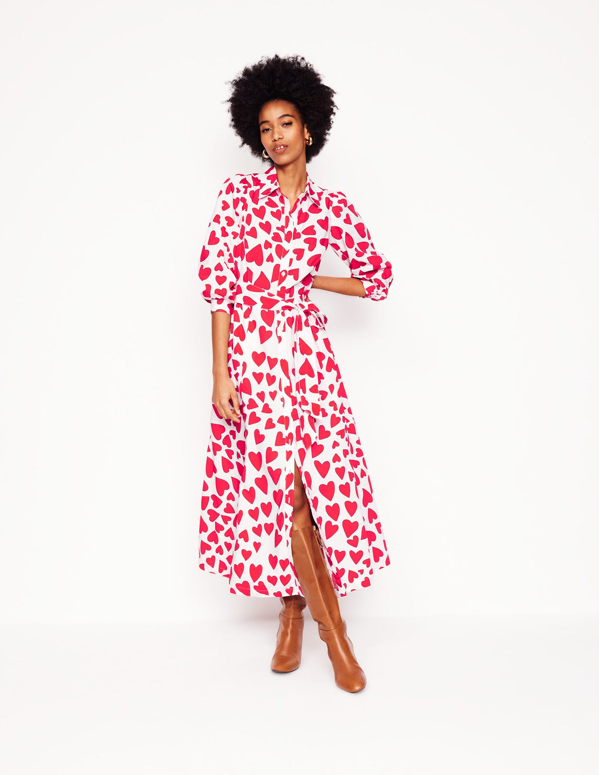 Clara Cotton Shirt Dress-Ivory, Heart Cluster - Image 1