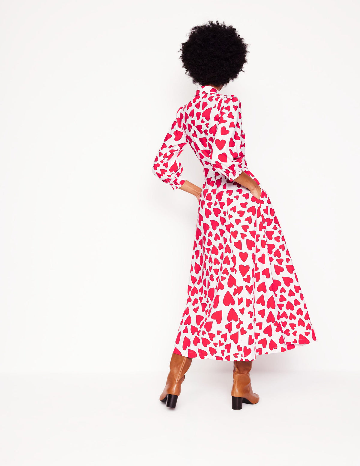 Clara Cotton Shirt Dress-Ivory, Heart Cluster - Image 3