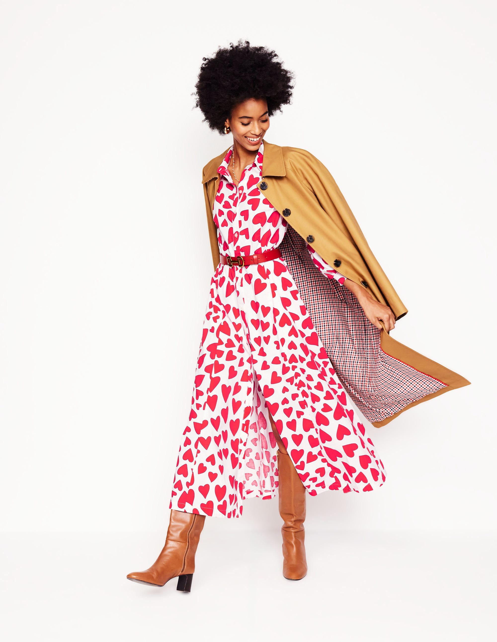 Clara Cotton Shirt Dress-Ivory, Heart Cluster - Image 6