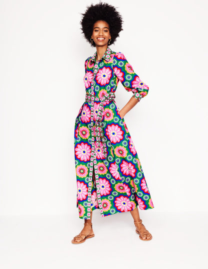 Clara Cotton Shirt Dress-Multi, Flower Tile