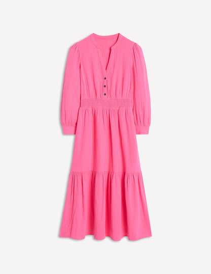 Elena Double Cloth Midi Dress-Sorbet Pink