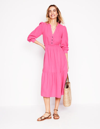 Elena Double Cloth Midi Dress-Sorbet Pink