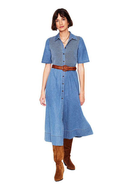 Amber Denim Midi Dress-Light Vintage Denim