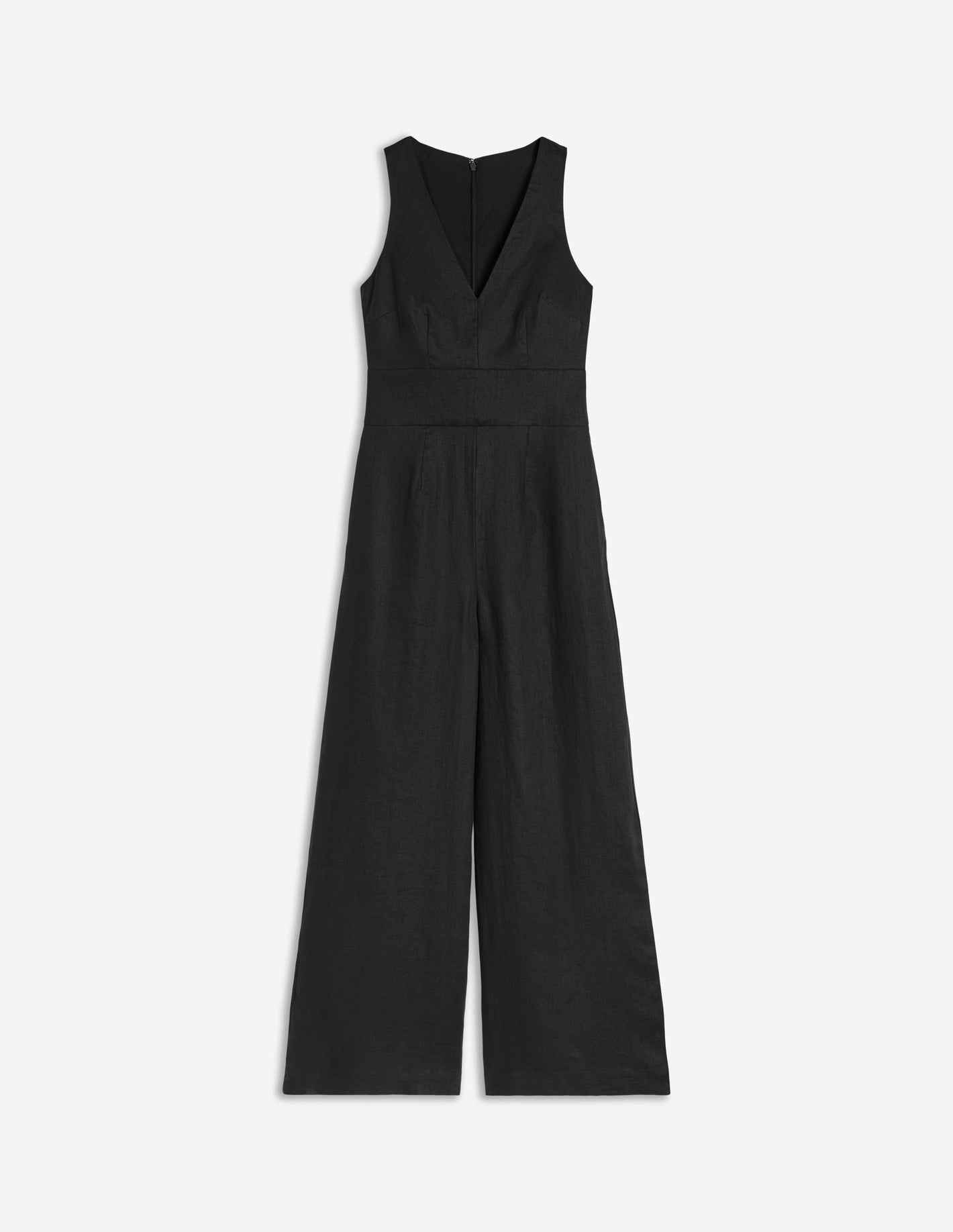 V-Neck Linen Jumpsuit-Black