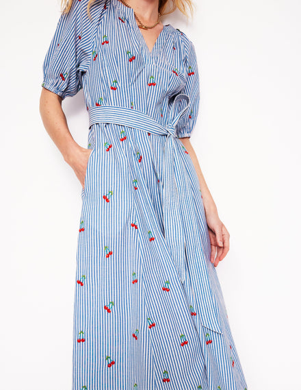 Bria Embroidered Midi Dress-Cherries Embroidery